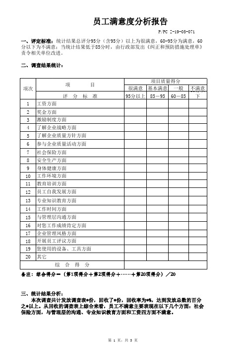 员工满意度调查分析报告