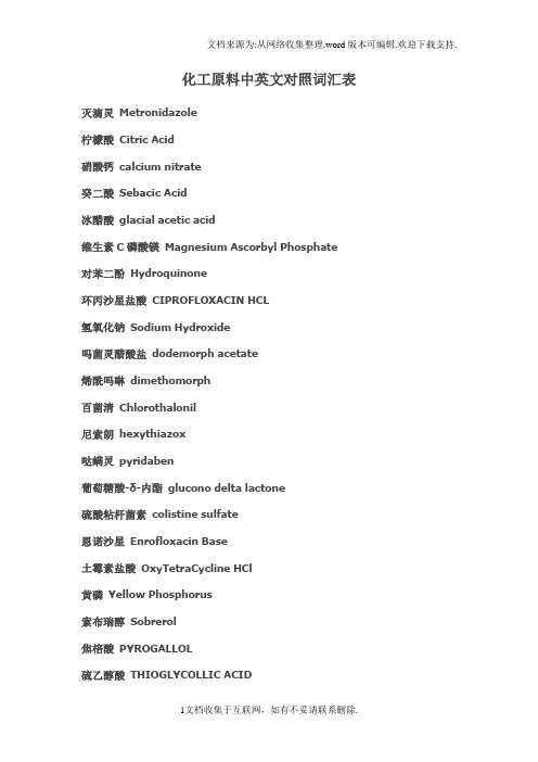 化工原料中英文对照词汇