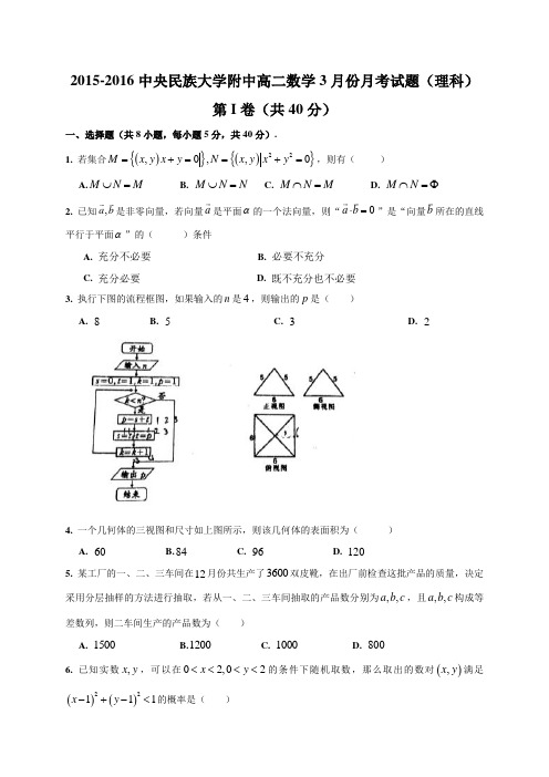 北京市中央民族大学附属中学高二3月月考数学(理)试题