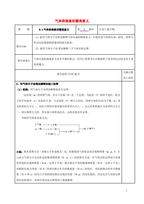 江苏省沭阳县潼阳中学高中物理 8.4 气体热现象的微观