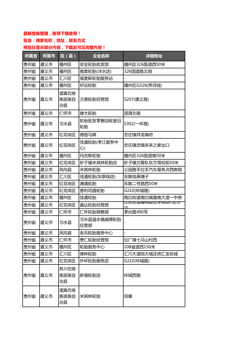 新版贵州省遵义市汽车轮胎企业公司商家户名录单联系方式地址大全585家