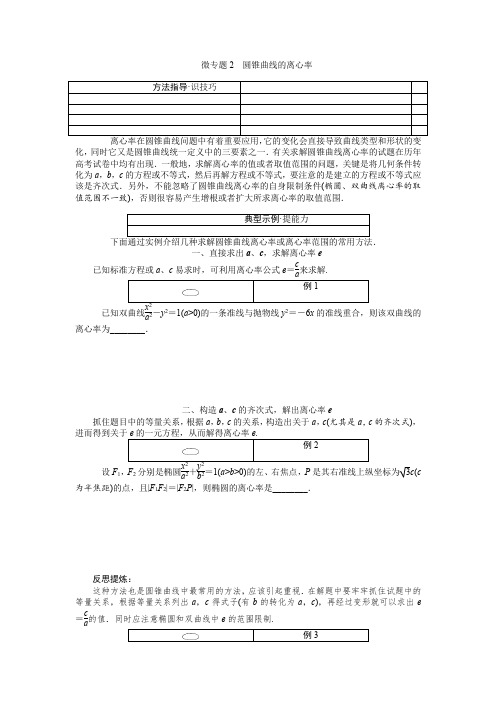 2018届高考数学(理)一轮复习：微专题2 圆锥曲线的离心率