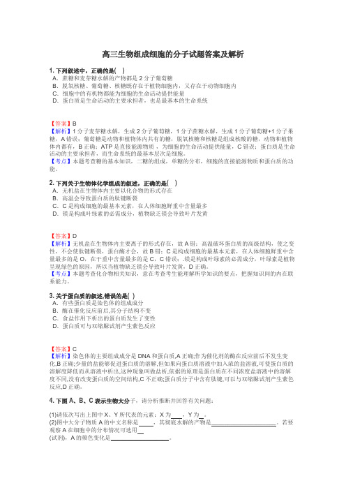 高三生物组成细胞的分子试题答案及解析
