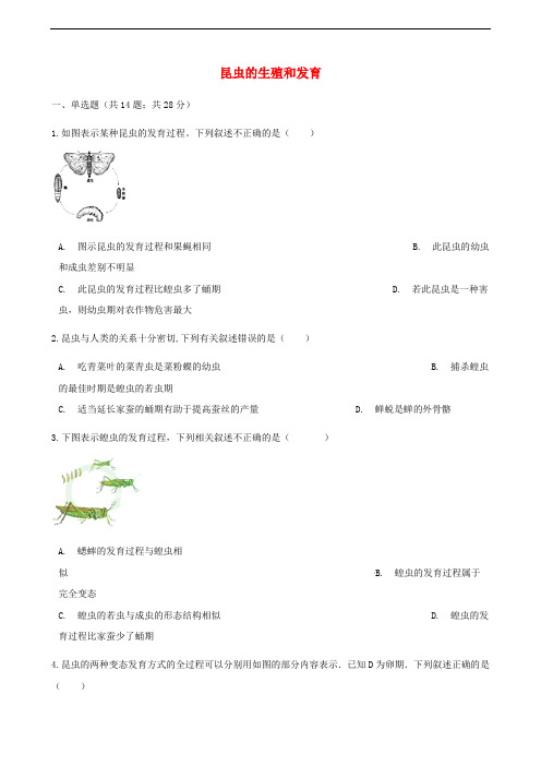 人教版八年级下册生物第七单元《昆虫的生殖和发育》同步测试卷