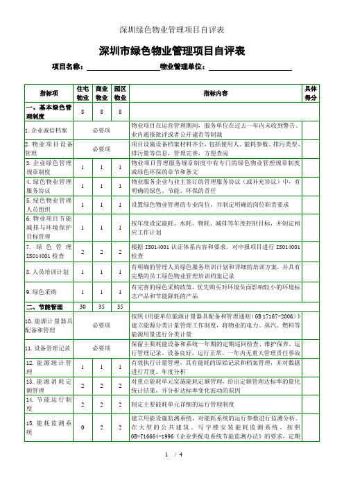 深圳绿色物业管理项目自评表