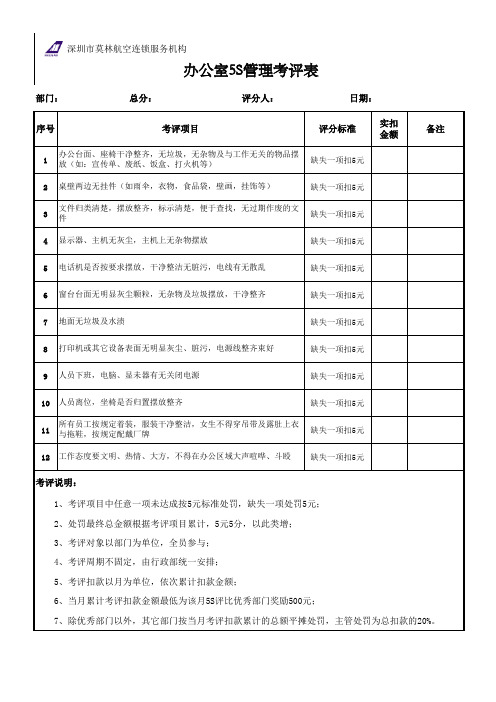 办公室5S评分标准检查表