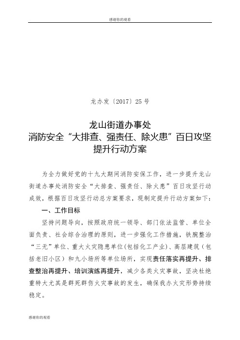 消防安全“大排查、强责任、除火患”百日攻坚提升行动方案.doc