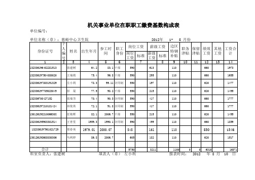 机关事业单位在职职工缴费基数构成表