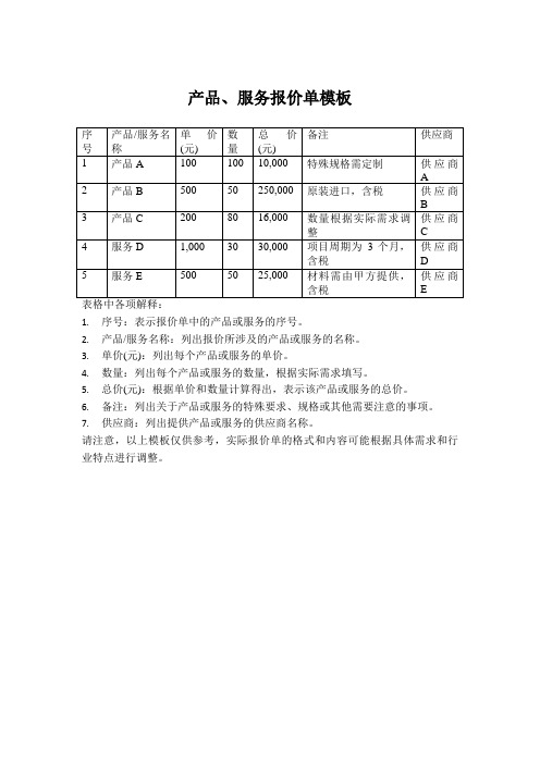 产品、服务报价单模板