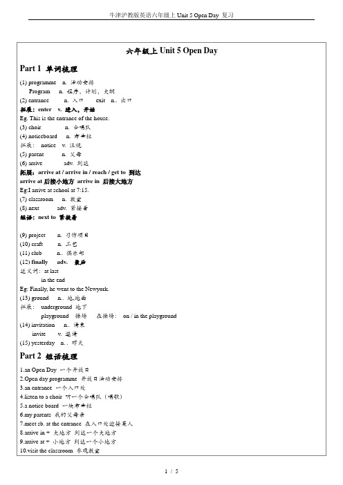 牛津沪教版英语六年级上Unit 5 Open Day 复习