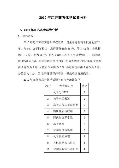 2010考年江苏高考化学试卷分析- 中学化学学科网__ 文章中心__ 首页 试