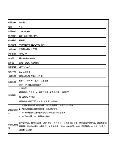 净水机设备参数表一