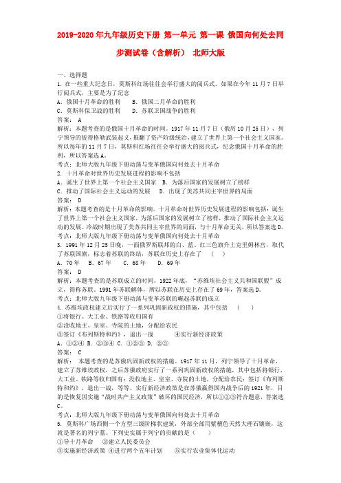 2019-2020年九年级历史下册 第一单元 第一课 俄国向何处去同步测试卷(含解析) 北师大版