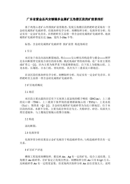 广东省紫金县凤安镇锡多金属矿五角楼区段找矿前景浅析