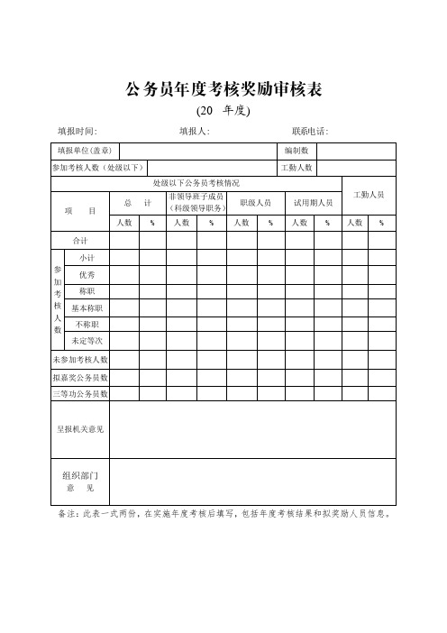 公务员年度考核奖励审核表