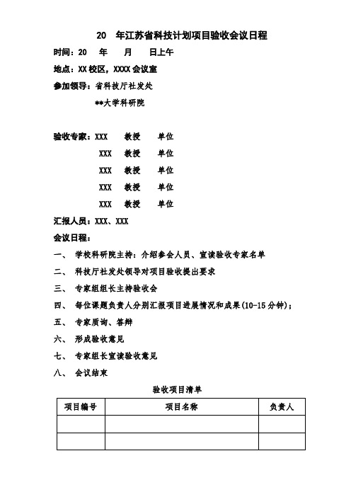 20年江苏省科技计划项目验收会议日程验收项目清单【模板】