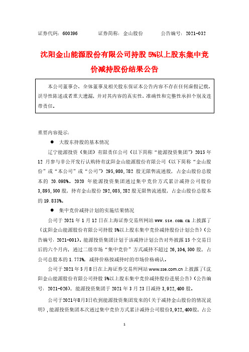 600396金山股份持股5%以上股东集中竞价减持股份结果公告