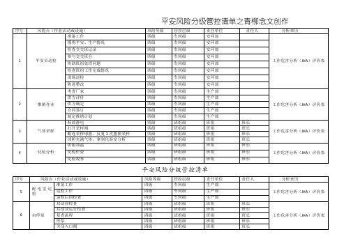 安全风险分级管控清单