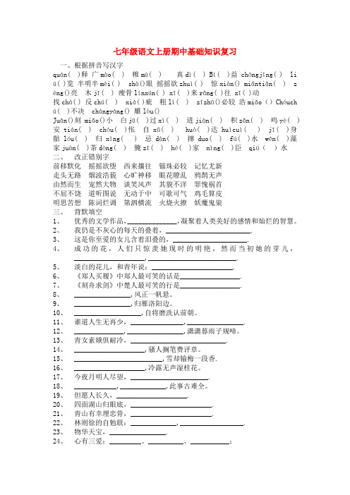 七年级语文上册 期中基础知识复习 人教新课标版