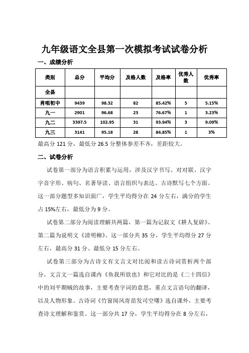 全县第一次模拟考试试卷分析