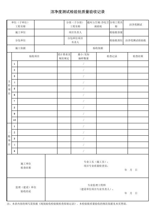 洁净度测试检验批质量验收记录