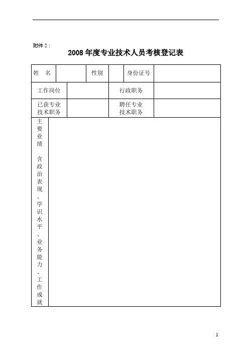 2008年度专业技术人员考核登记表