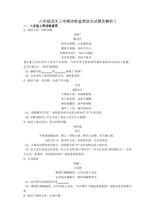 八年级语文上学期诗歌鉴赏综合试题含解析1