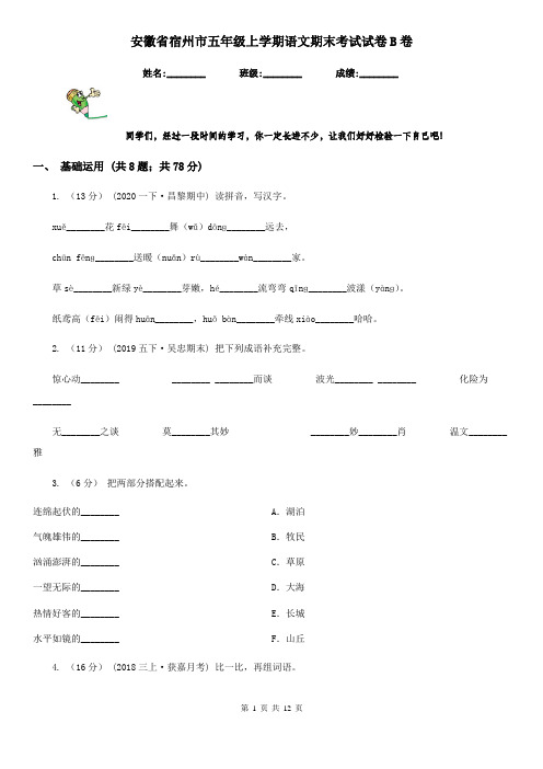 安徽省宿州市五年级上学期语文期末考试试卷B卷