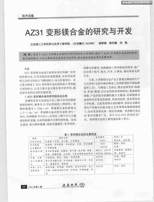 AZ31变形镁合金的研究与开发