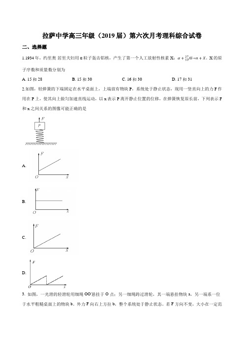 西藏自治区拉萨中学2019届高三第六次月考理综物理试题(原卷版)