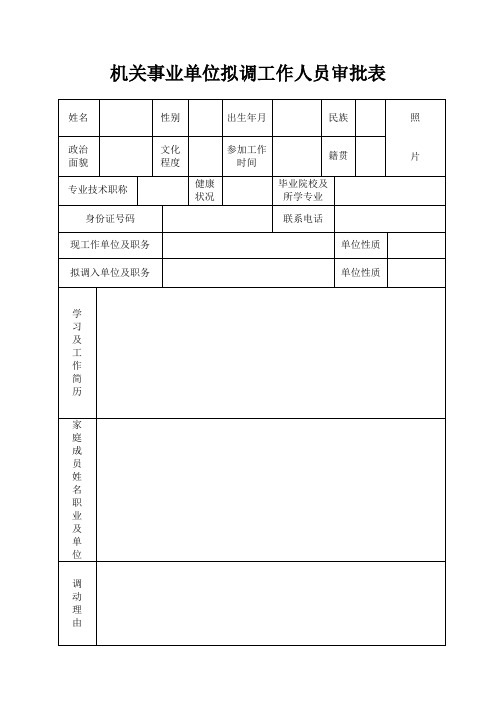 机关事业单位拟调动人员审批表