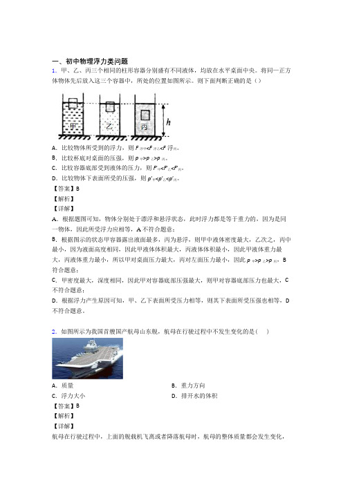 2020-2021中考物理浮力类问题(大题培优 易错 难题)附答案解析