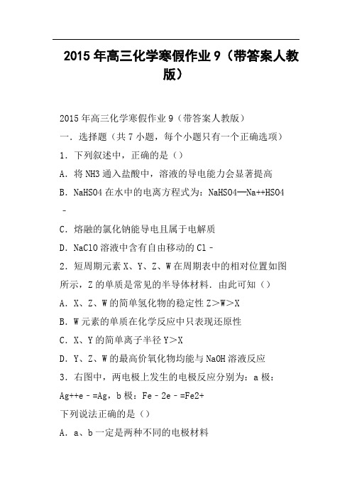 高三化学寒假作业9带答案人教版