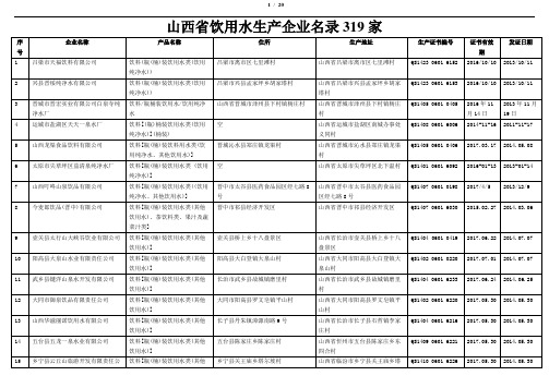 山西省饮用水生产企业名录319家