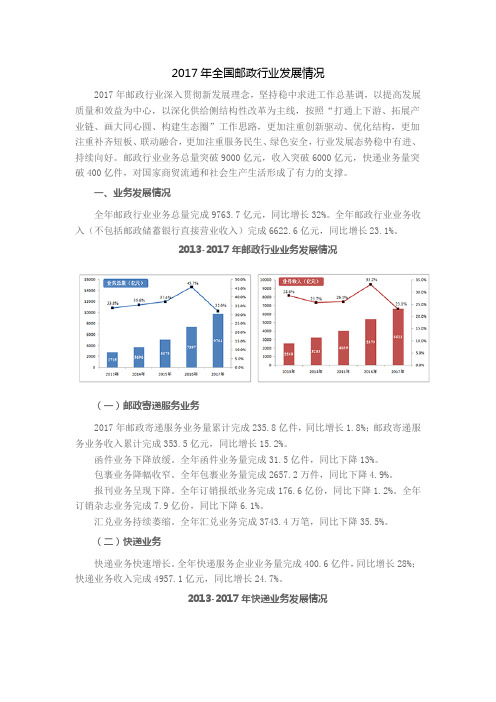 2017年全国邮政行业发展情况