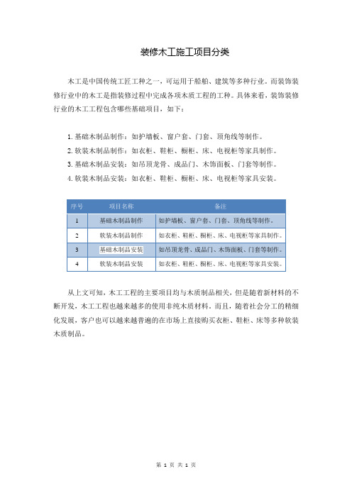 装修木工施工项目分类