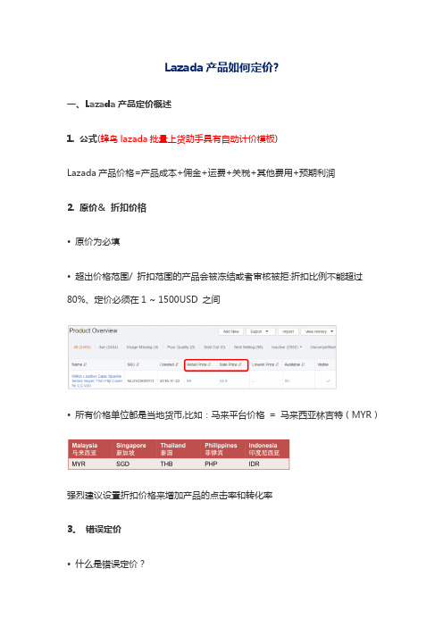 Lazada产品如何定价【范本模板】