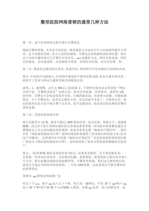 整形医院网络营销的通常几种方法