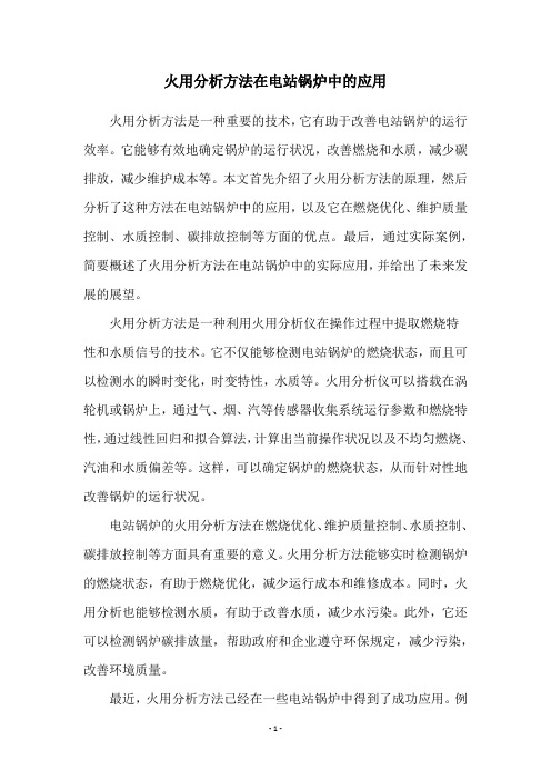 火用分析方法在电站锅炉中的应用