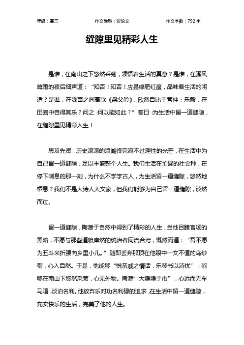 缝隙里见精彩人生作文【高中高三800字】