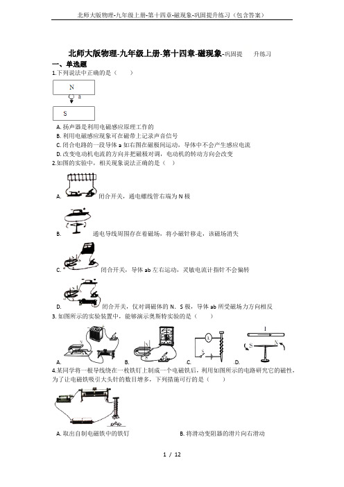 北师大版物理-九年级上册-第十四章-磁现象-巩固提升练习(包含答案)