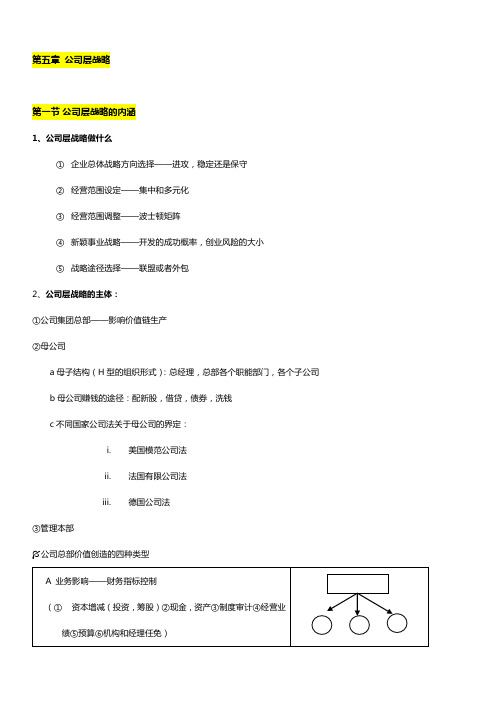 《企业战略管理》整理笔记——第五章公司层战略