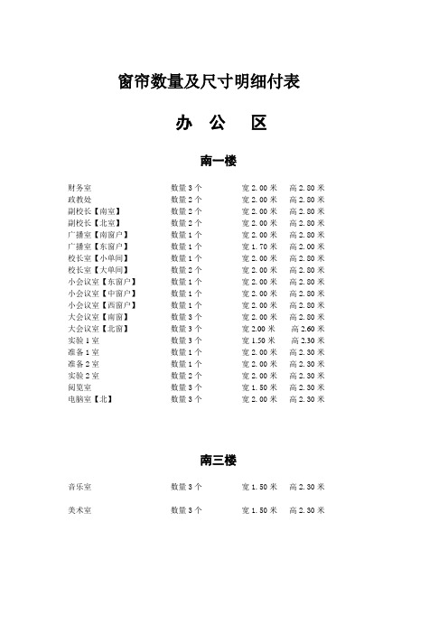 高庄小学窗帘明细尺寸