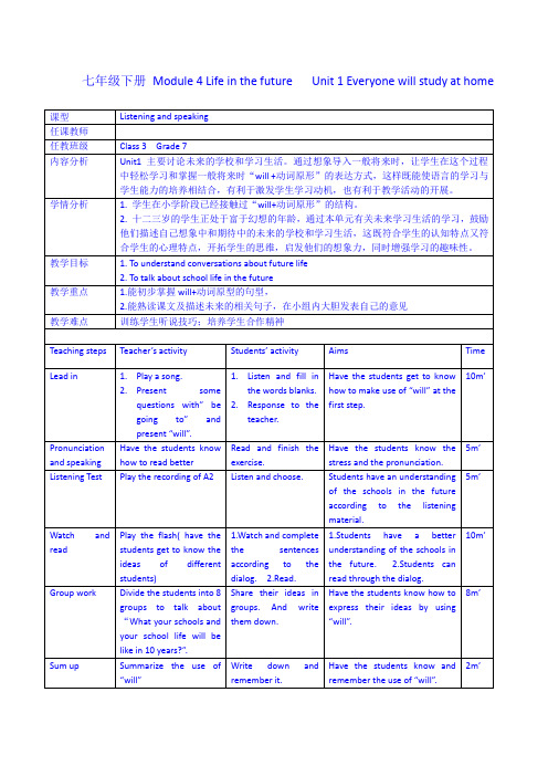 七年级下册 Module 4 Life in the future   Unit 1 教学设计