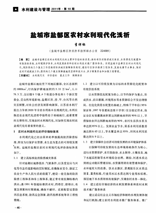 盐城市盐都区农村水利现代化浅析