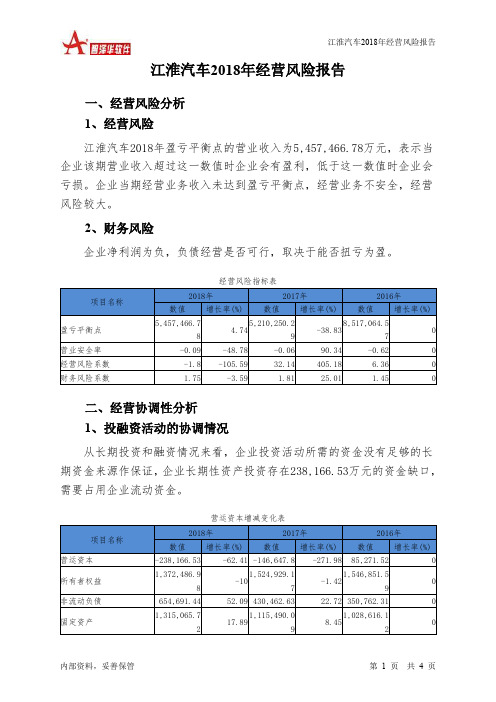 江淮汽车2018年经营风险报告-智泽华