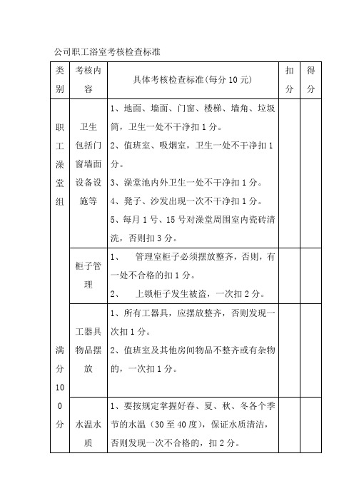 公司职工浴室澡堂考核检查标准