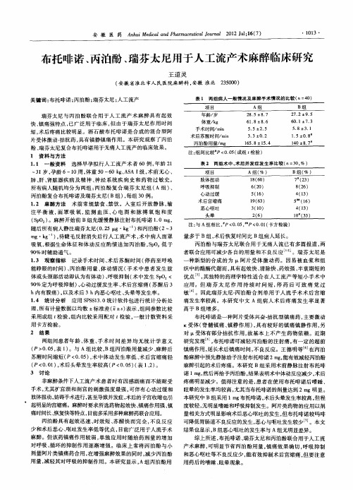 布托啡诺、丙泊酚、瑞芬太尼用于人工流产术麻醉临床研究