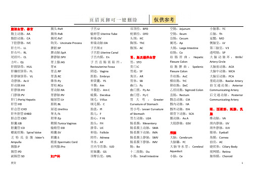 超声常用名词缩写(教学专题)