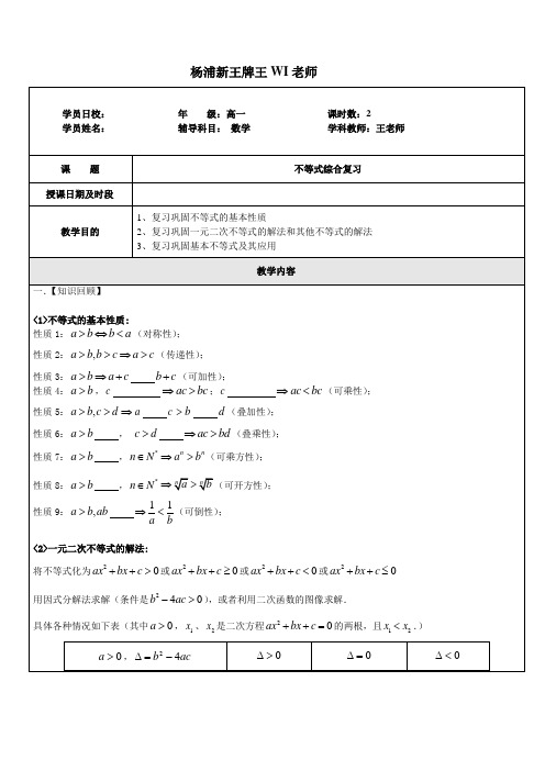 杨浦新王牌 秋季周末同步提高 高中数学 王WI老师